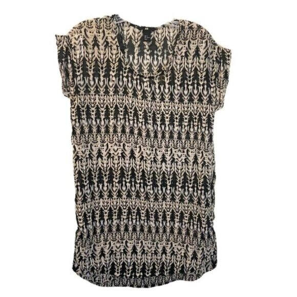 H&M Women's Scoop‎ Neck Printed Rolled Cap Sleeve Blouse Tops - Picture 1 of 6